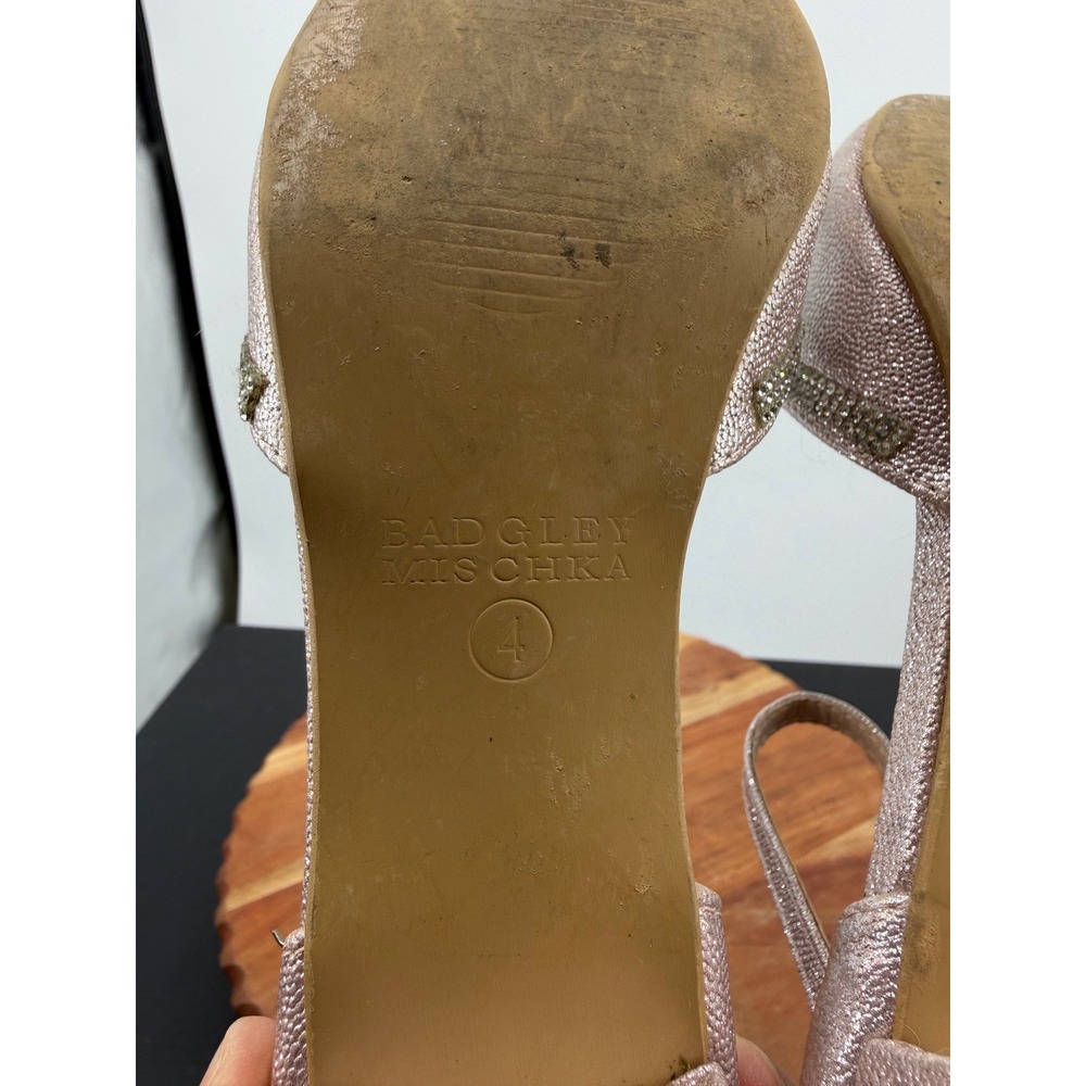 Badgley Mischka D'orsay Dress Shoes girls 4 Pink Rhinestone Heart Block Heel - Picture 7 of 8